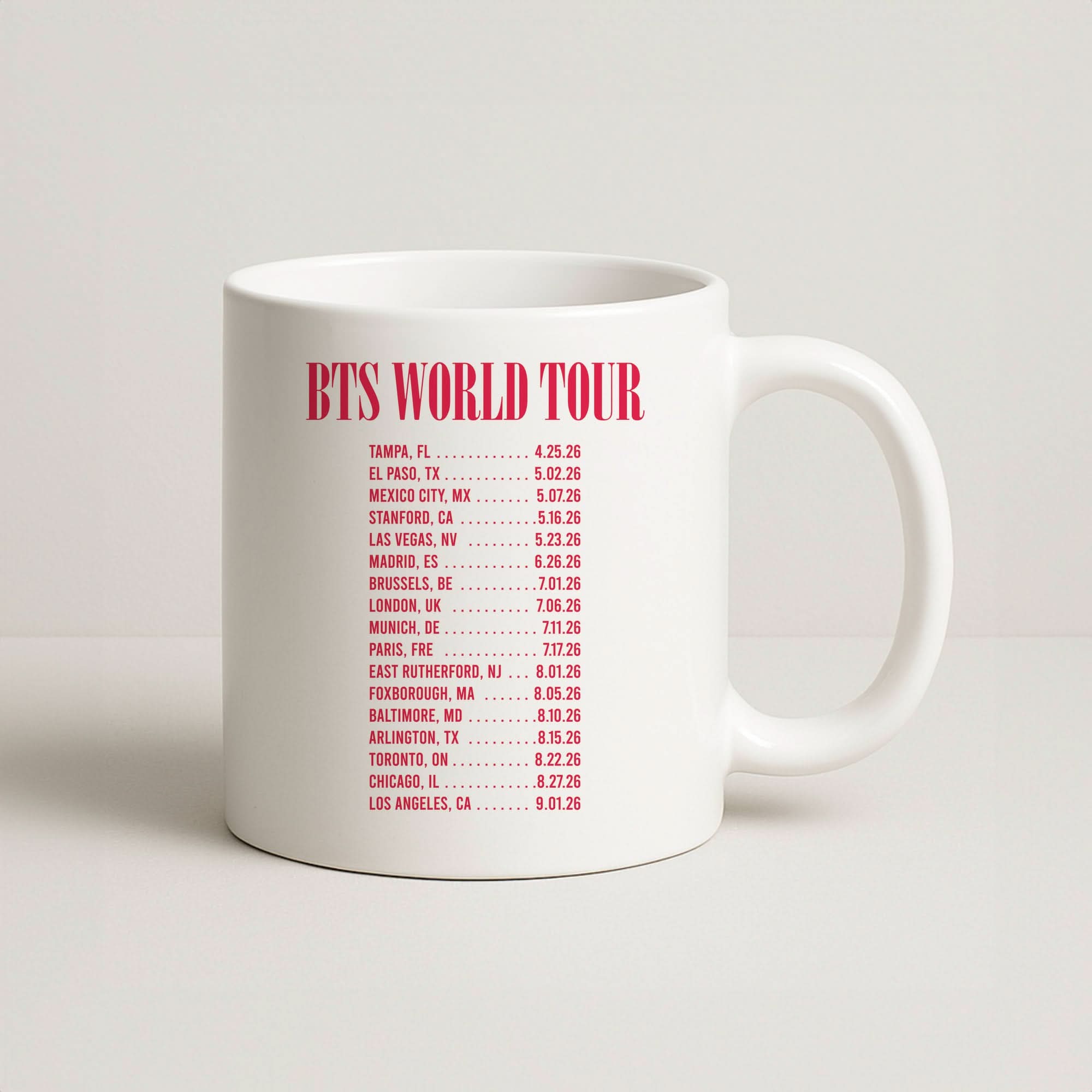 K-Pop Band World Tour List 2026 Coffee Mug