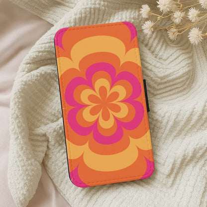 Sunset Trippy Flower Pattern Leather Phone Case