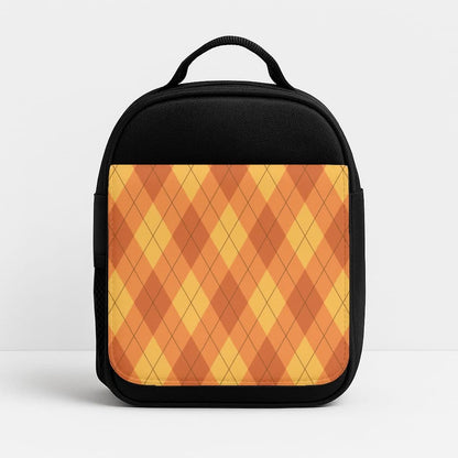 Orange Argyle Pattern Insulated Lunch Bag