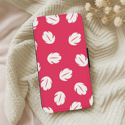 Red And White Cartoon Leaves Pattern Leather Phone Case