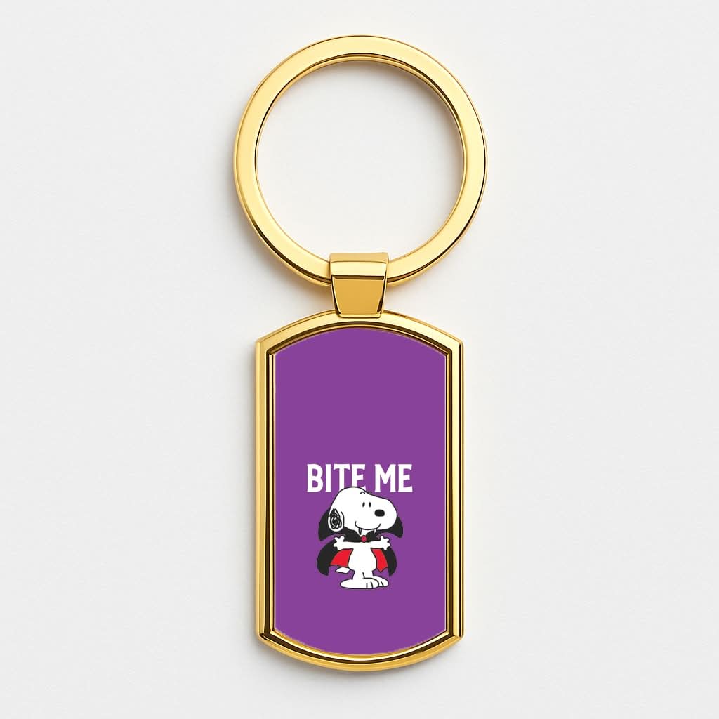 Bite Me Cartoon Beagle Gold Keyring