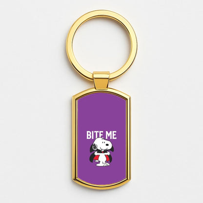 Bite Me Cartoon Beagle Gold Keyring