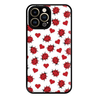 Ladybugs And Hearts Pattern iPhone 14 Pro Case