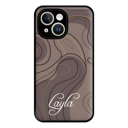 Brown Marble Waves Personalised Name iPhone 14 Plus Case