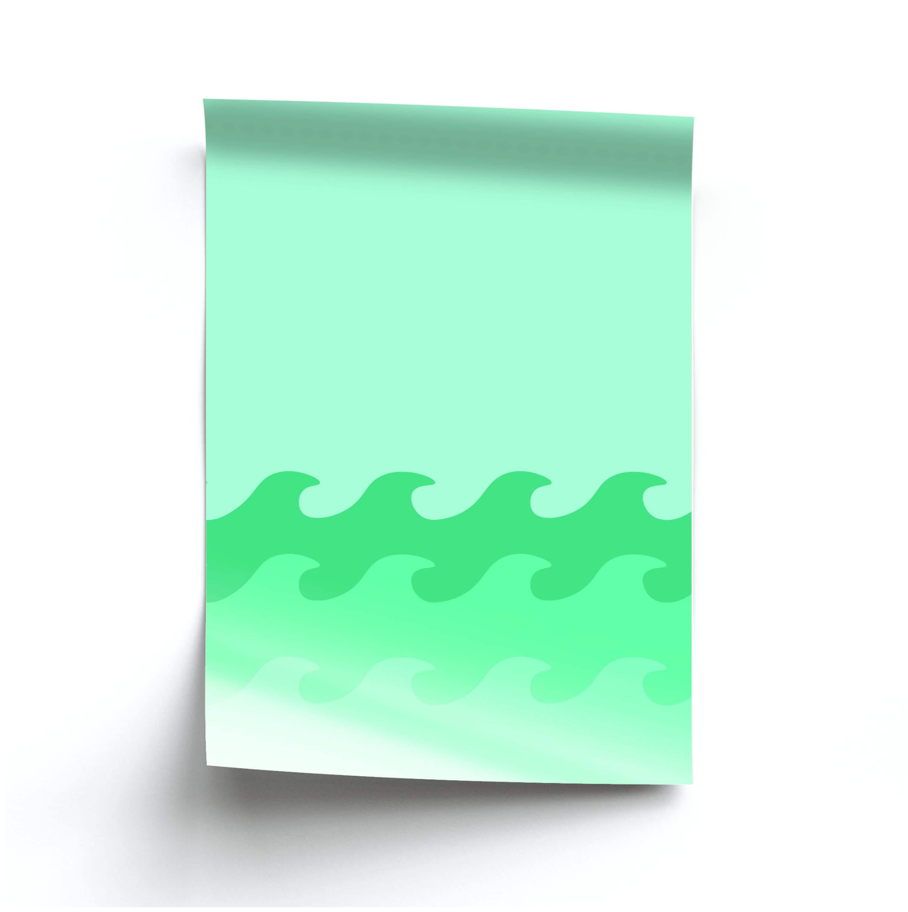 Cyan Beach Waves Pattern Poster