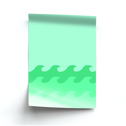 Cyan Beach Waves Pattern Poster