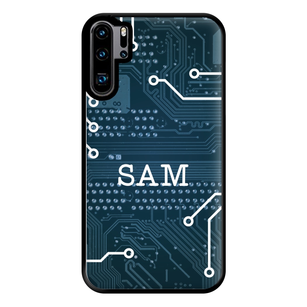 Blue Circuit Board Personalised Name Huawei P30 Pro Case