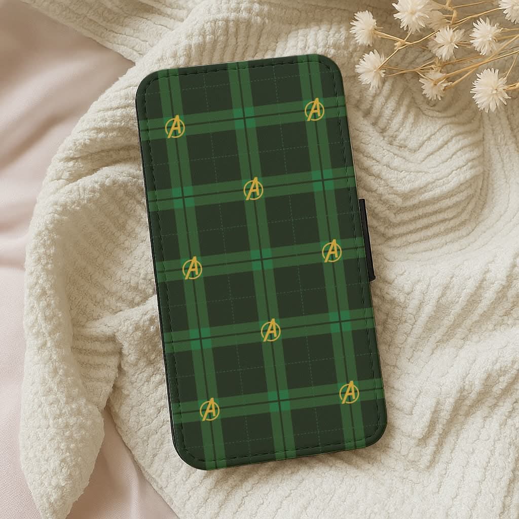 Superhero Team Green Tartan Pattern Leather Phone Case