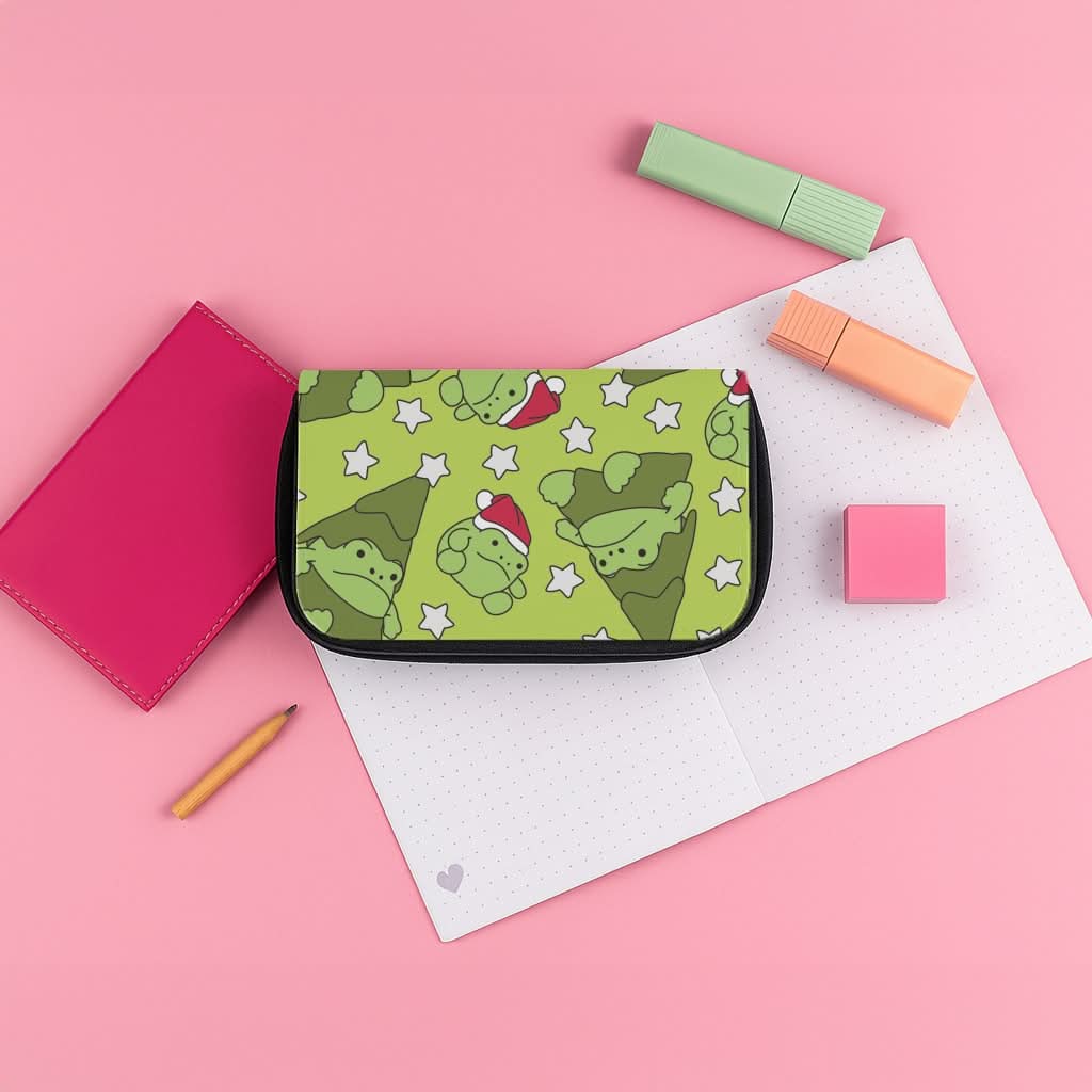 Christmas Frogs And Stars Plush Pattern Pencil Case