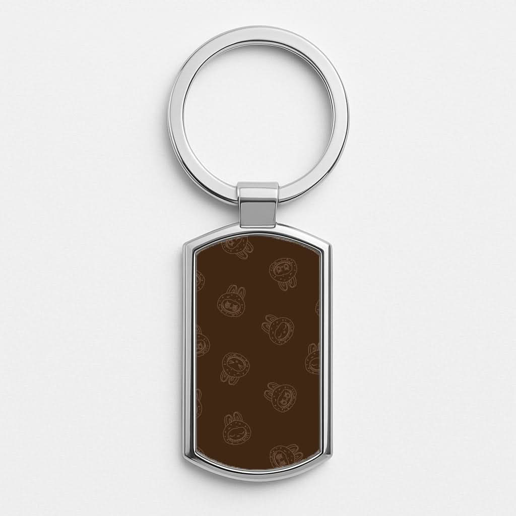 Monsters Outline Pattern I Silver Metal Keyring