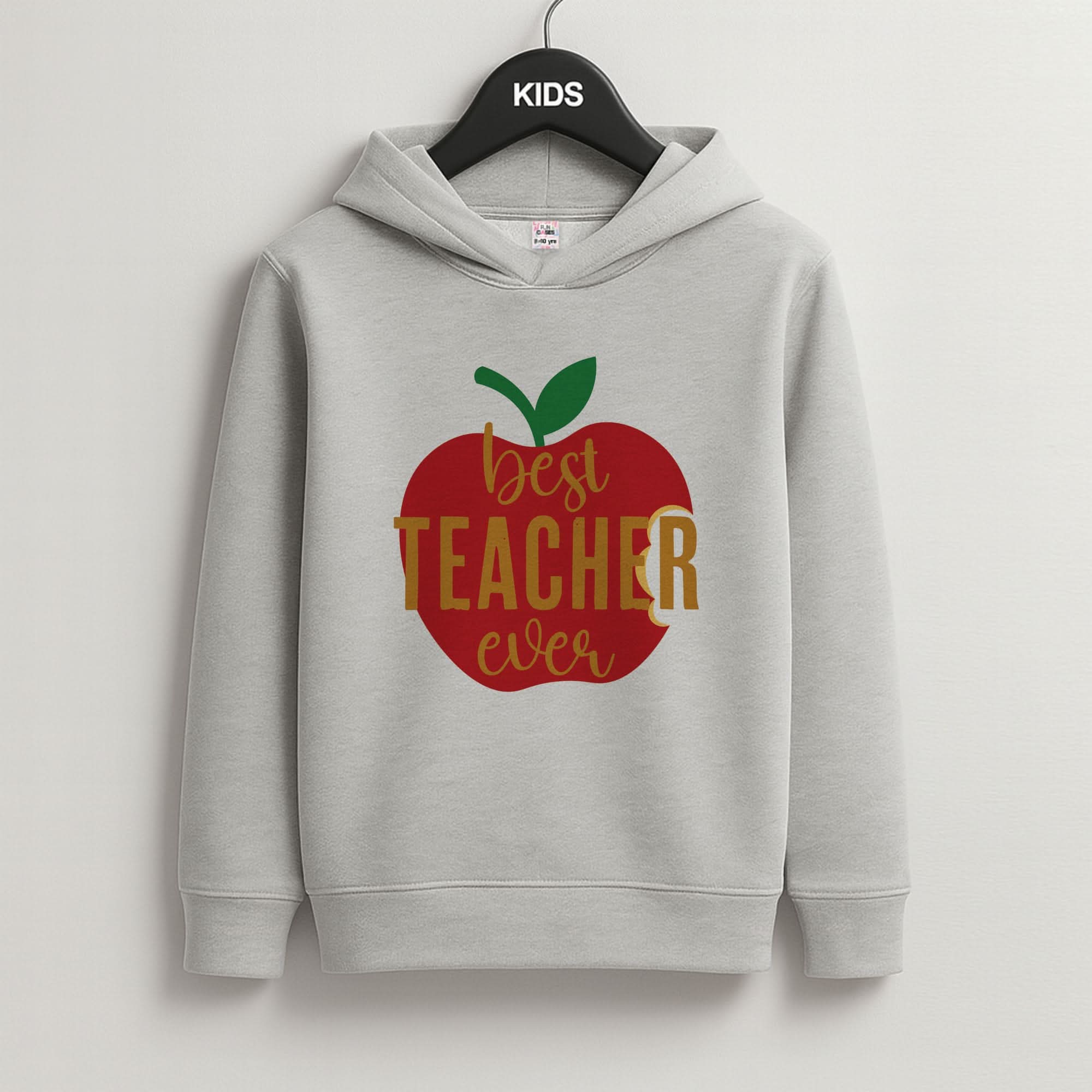 Apple Best Teacher Ever Grey Kids Hoodie