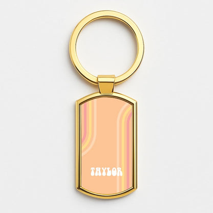 Retro Orange Personalised Name Gold Keyring