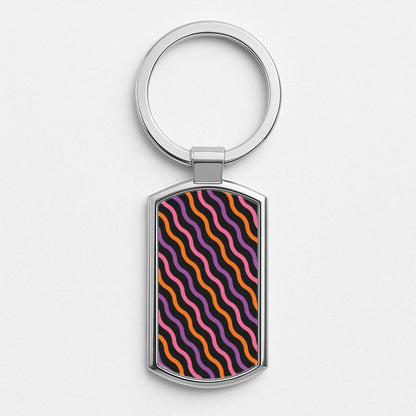 Wavy Abstract Halloween Pattern Silver Metal Keyring