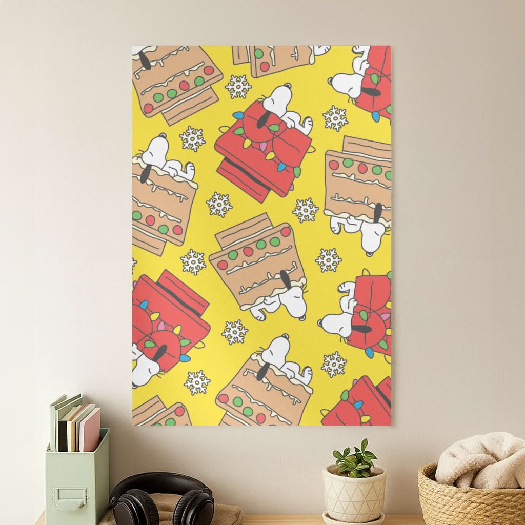 Cartoon Beagle Fairylights And Gingerbead Pattern Poster
