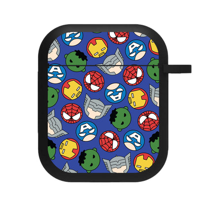 Cute Chibi Heroes Pattern Blue AirPods Case