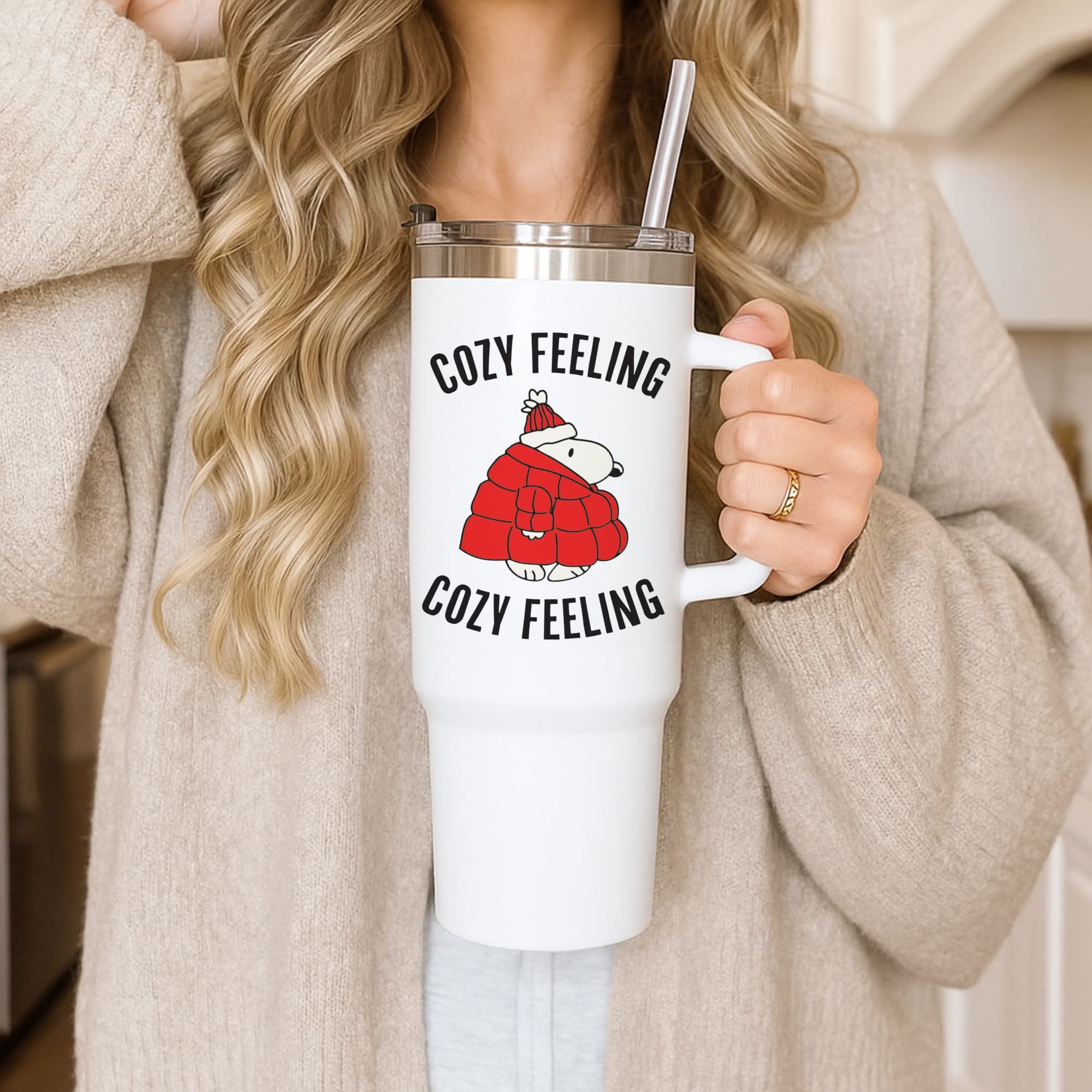 Cozy Feeling Cartoon Beagle Puffer Jacket Tumbler