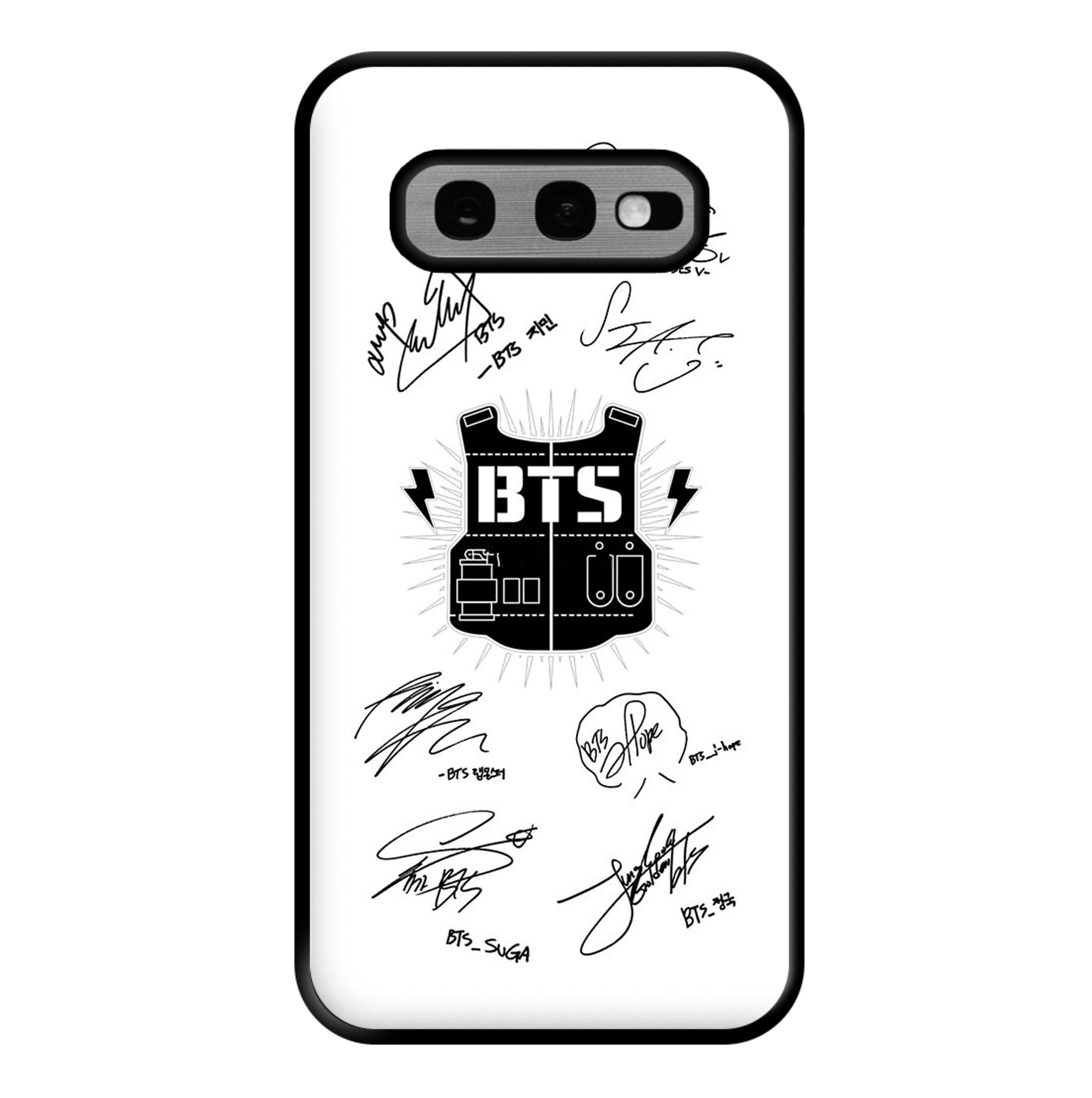 White K-Pop Band Army Logo and Signatures Phone Case