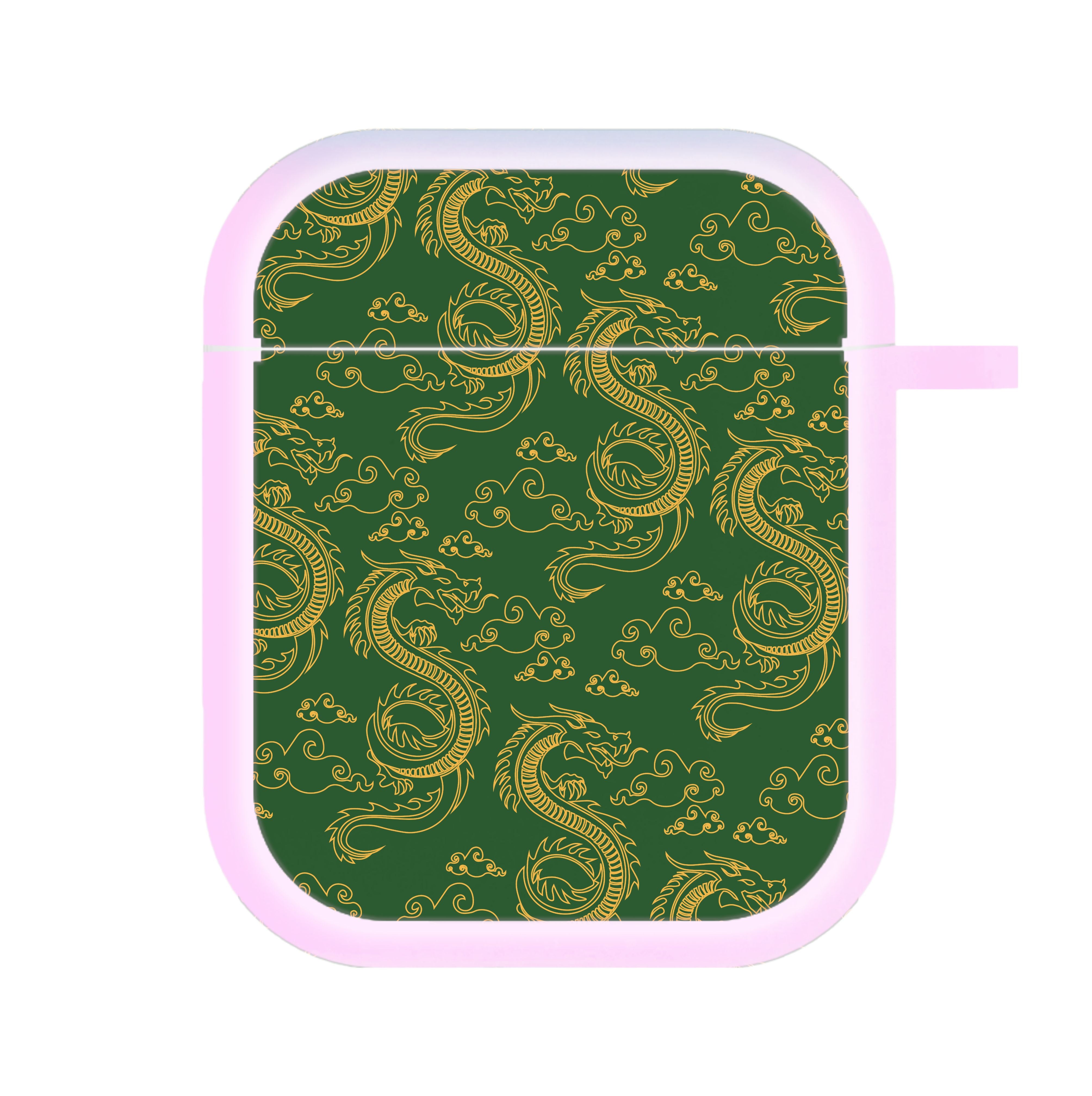 Green And Gold Dragon Pattern AirPods Case