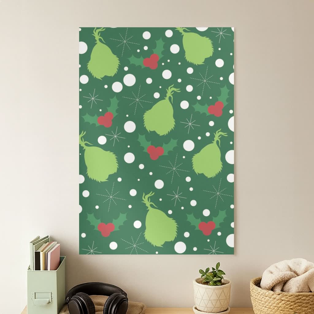 Green Creature Christmas Pattern Poster