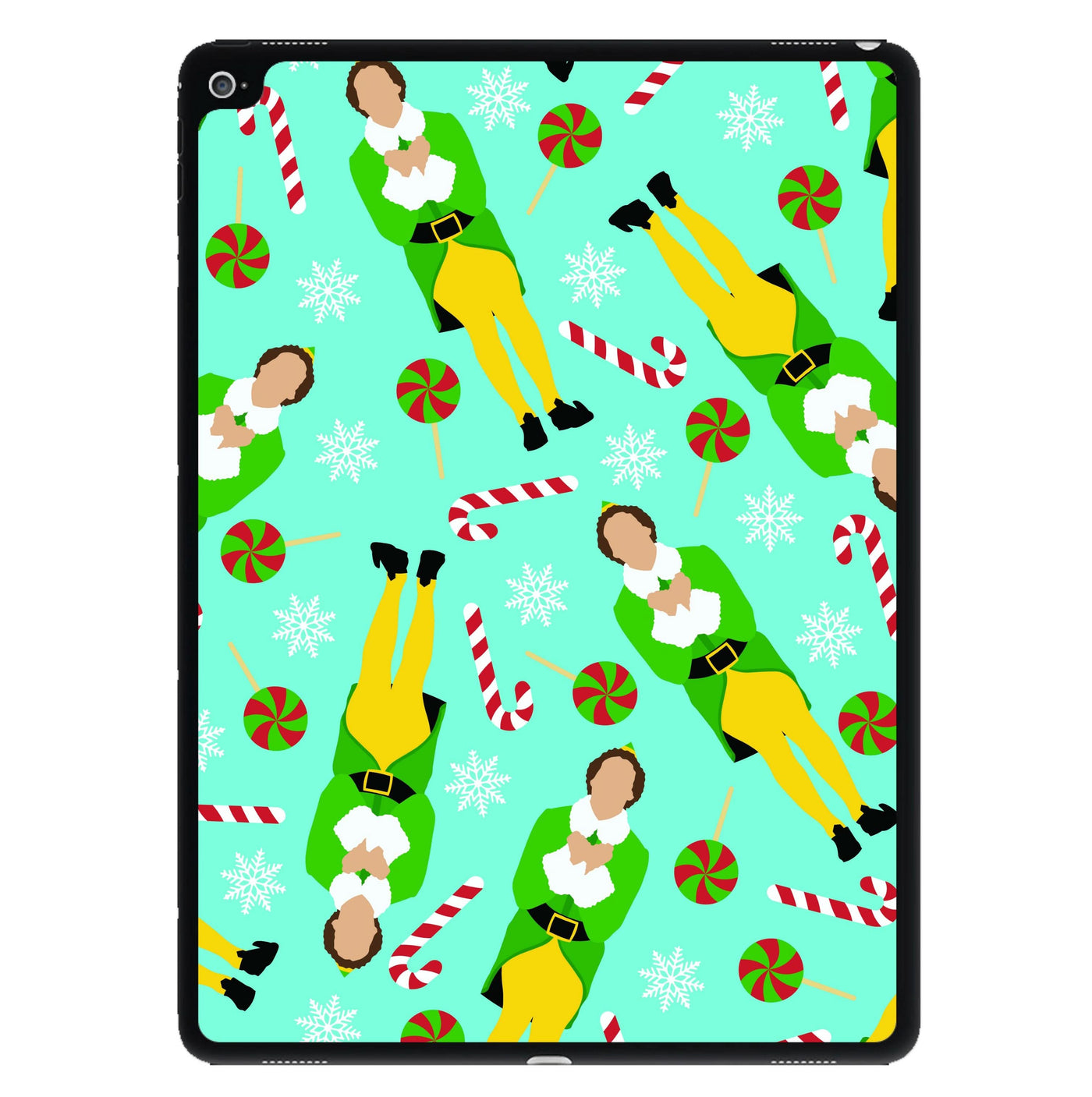 Elf Candy Cane Pattern Blue iPad Case