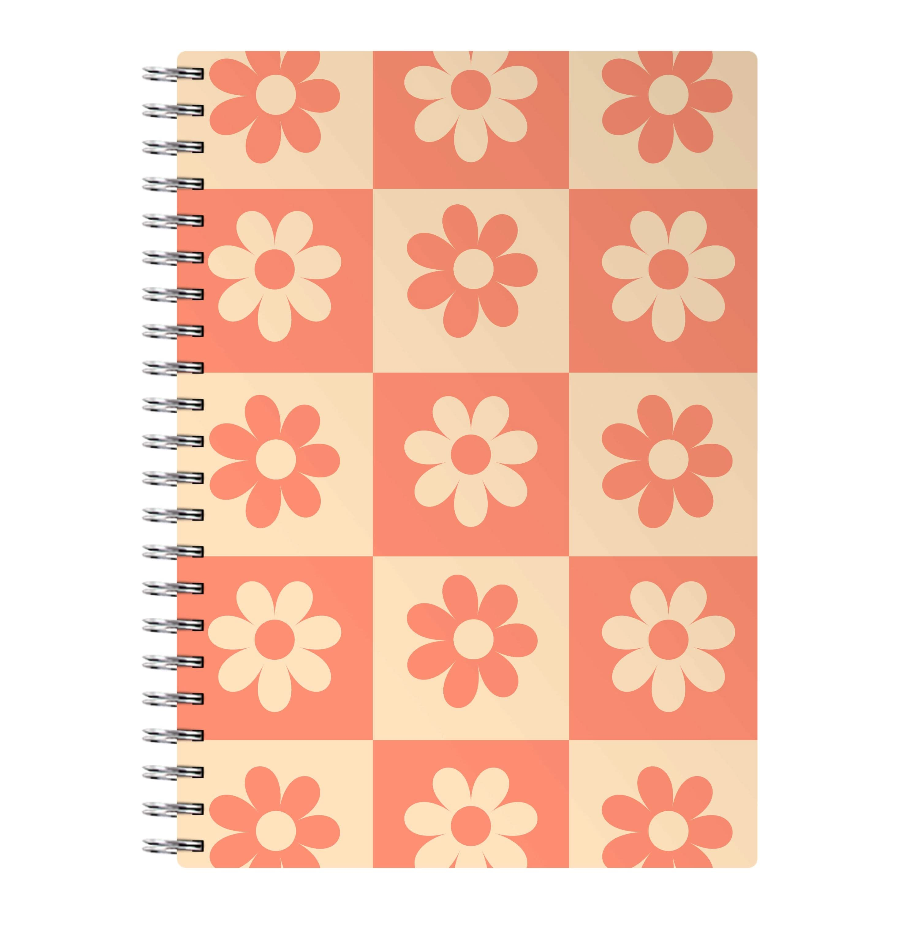 Checkered Flowers Orange Notebook