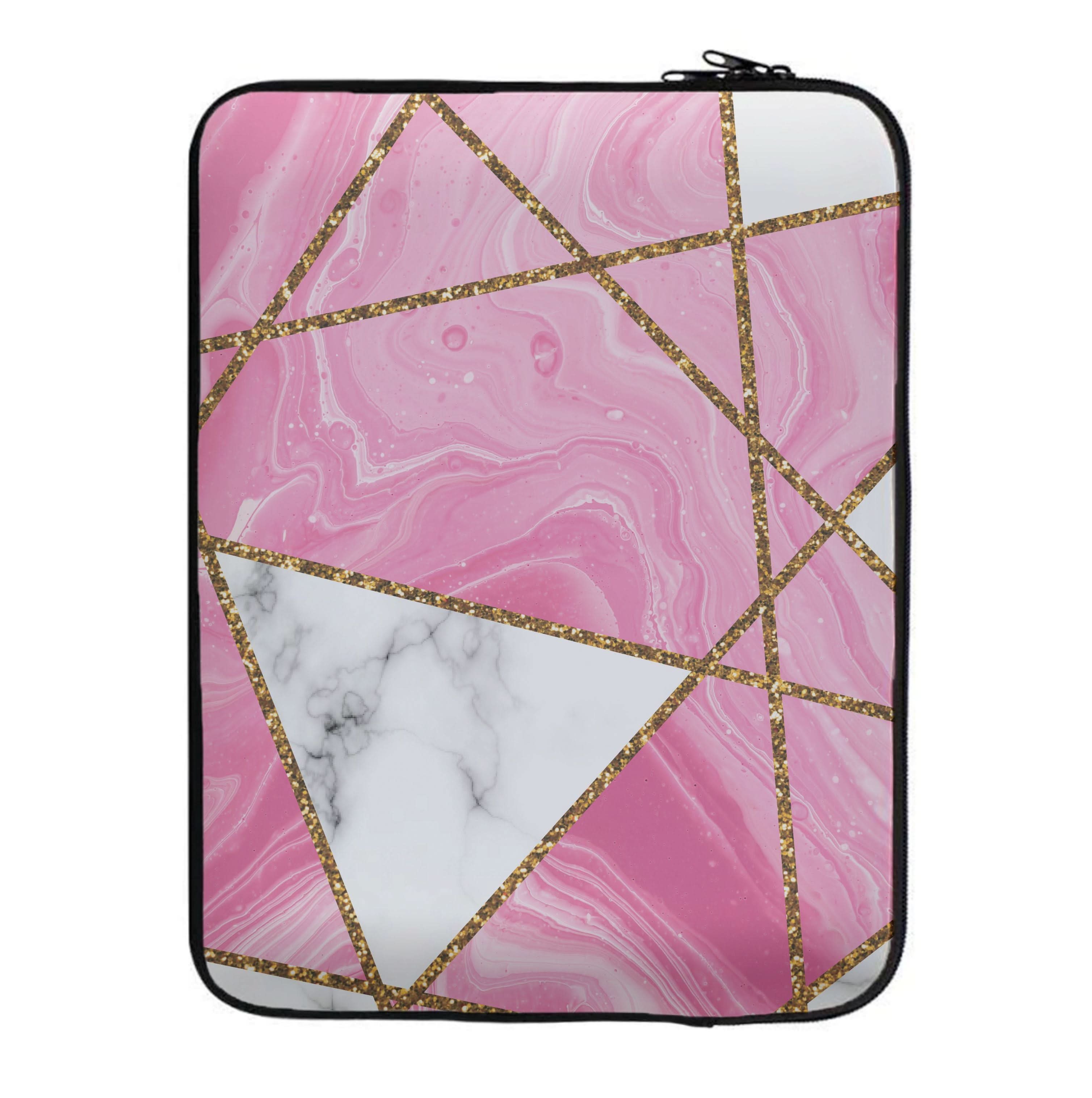 Pink Marble And Gold Collage Laptop Sleeve