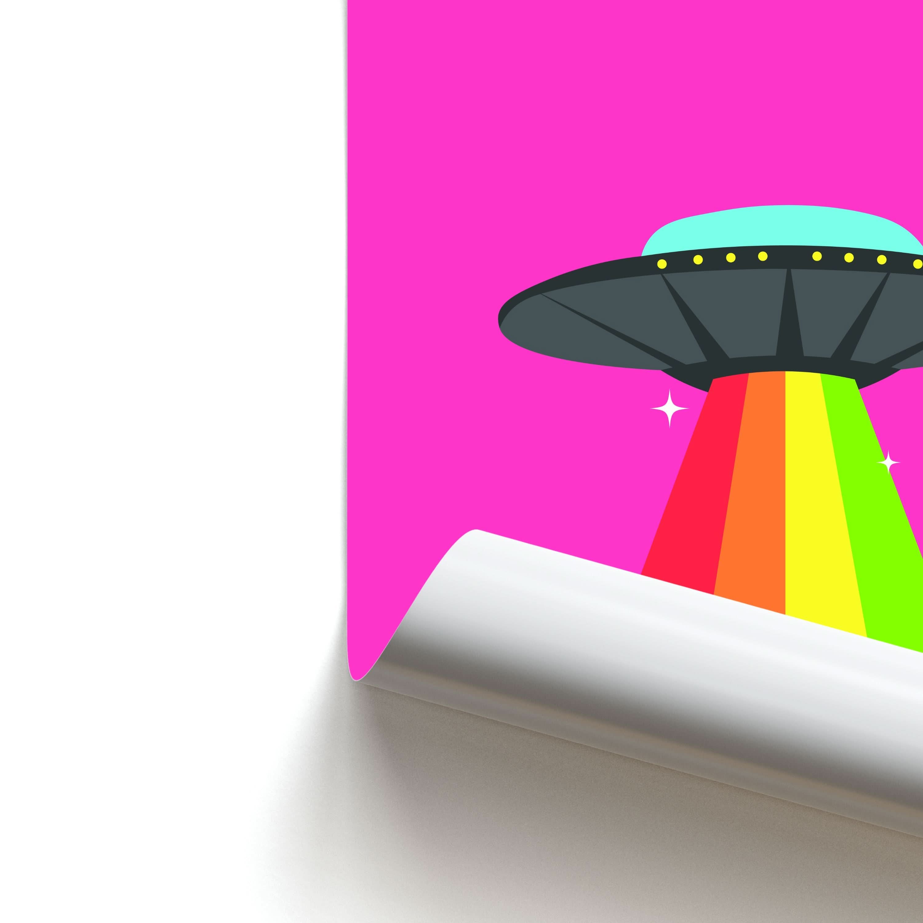 Rainbow Alien Spaceship Poster