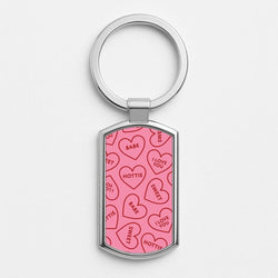 Quote Love Hearts Pattern Silver Metal Keyring