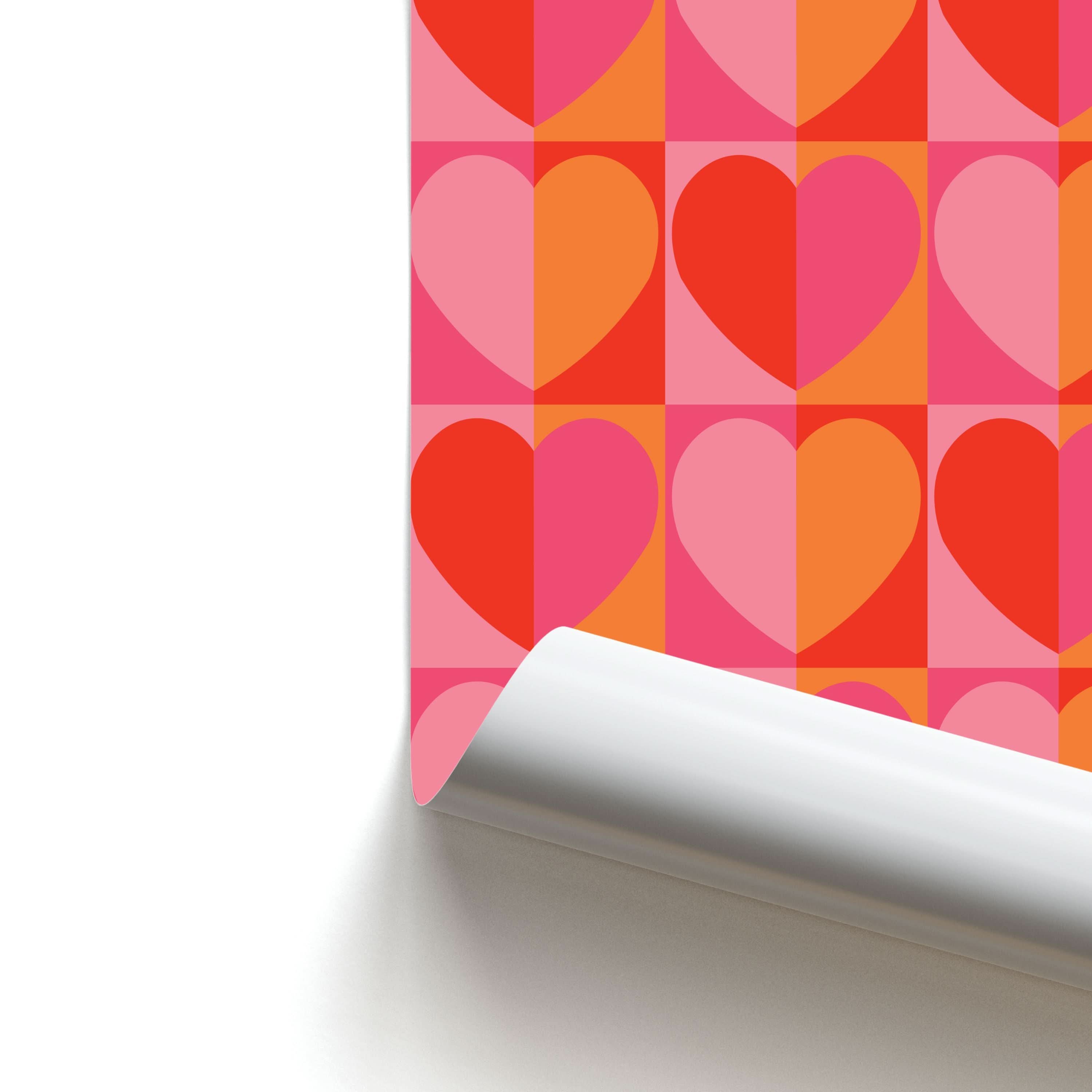Sunset Hearts Pattern Poster