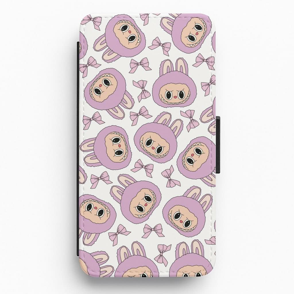 Cute Purple Monster And Bows Pattern Flip / Wallet Phone Case