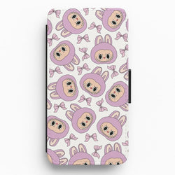 Cute Purple Monster And Bows Pattern Flip / Wallet Phone Case