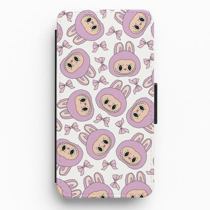 Cute Purple Monster And Bows Pattern Flip / Wallet Phone Case