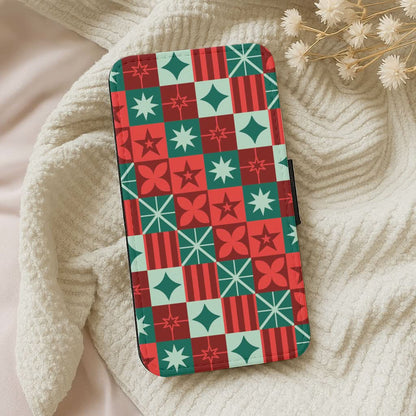 Geometric Square Christmas Pattern Leather Phone Case