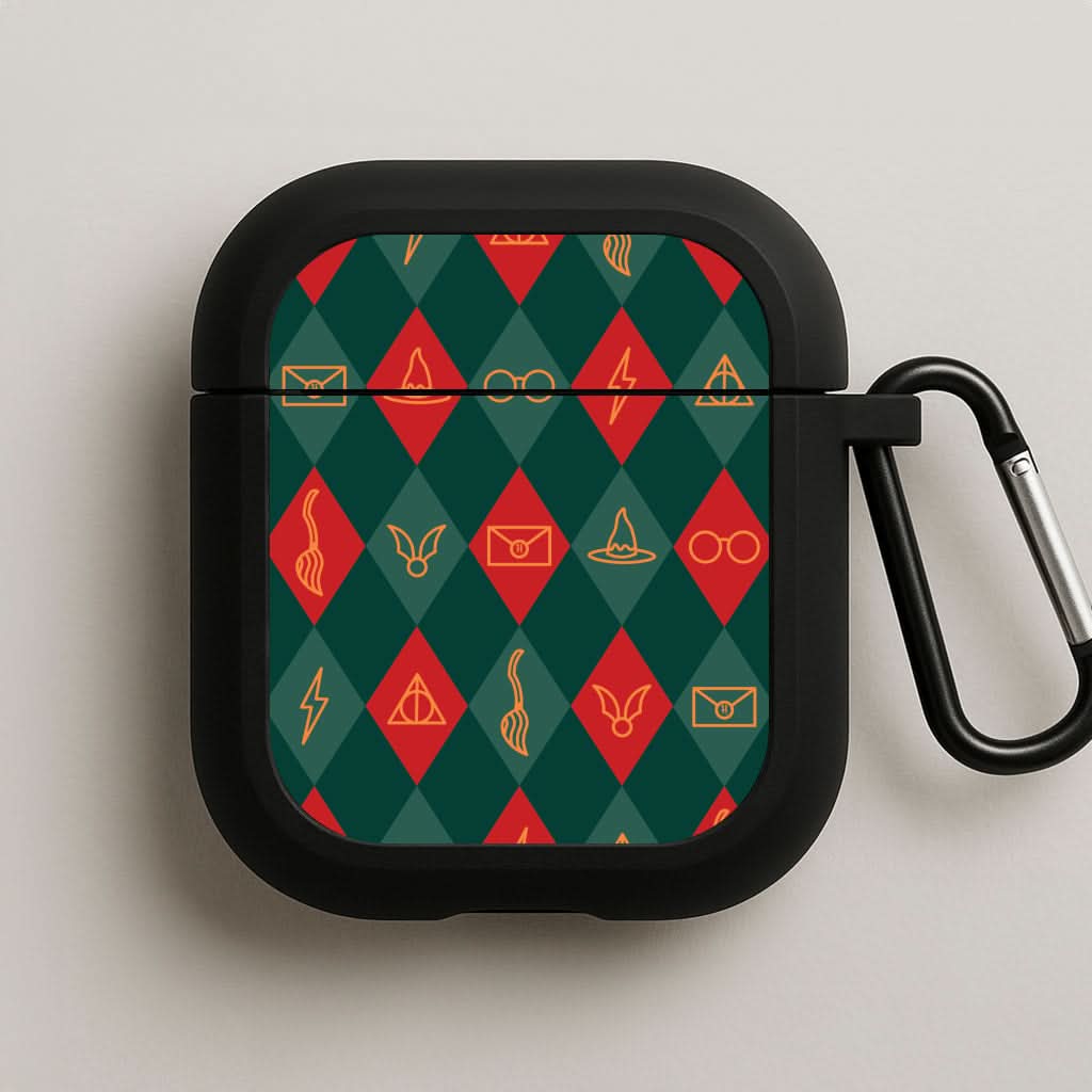 Christmas Wizard Icons Argyle Pattern AirPods Case