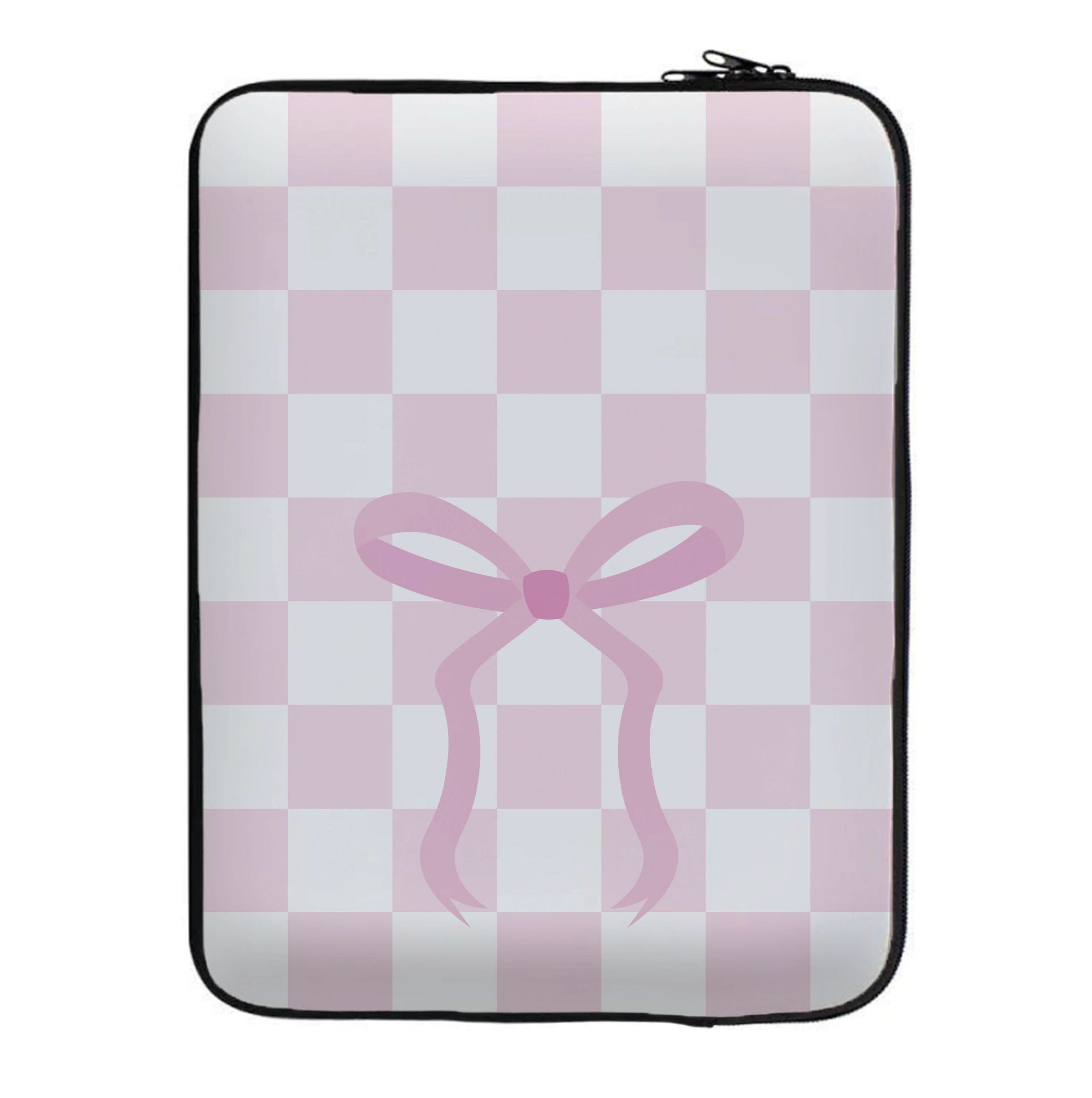 Checkered Coquette Bow Pink Laptop Sleeve