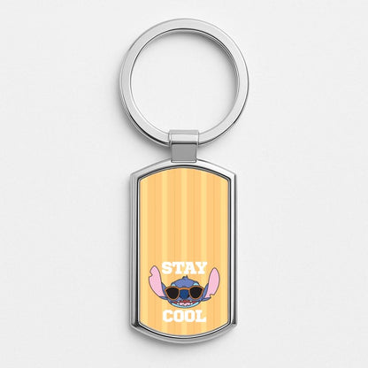 Stay Cool Blue Alien Silver Metal Keyring