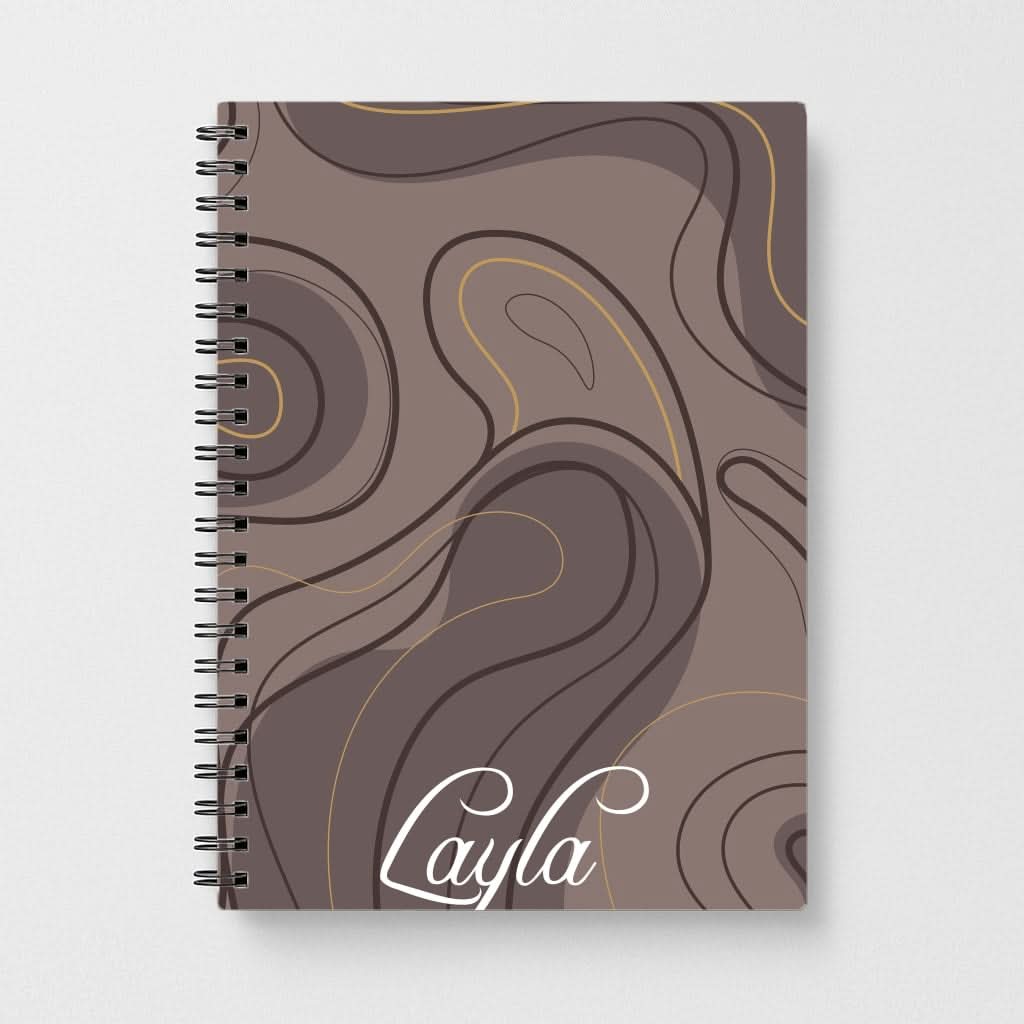 Brown Marble Waves Personalised Name Notebook