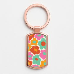 Abstract Trippy Retro Flowers Rose Gold Keyring