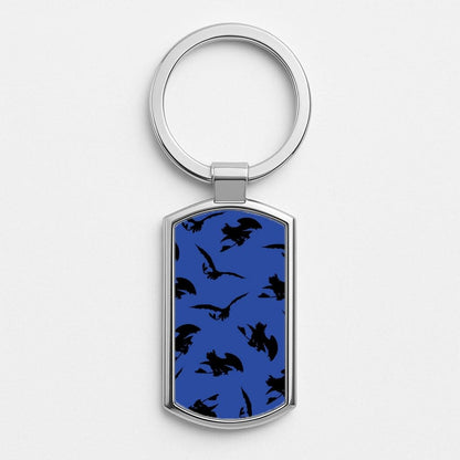 Dragon Silhouettes Pattern Silver Metal Keyring