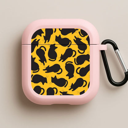 Black Cat Silhouettes Pattern Pink AirPods Case
