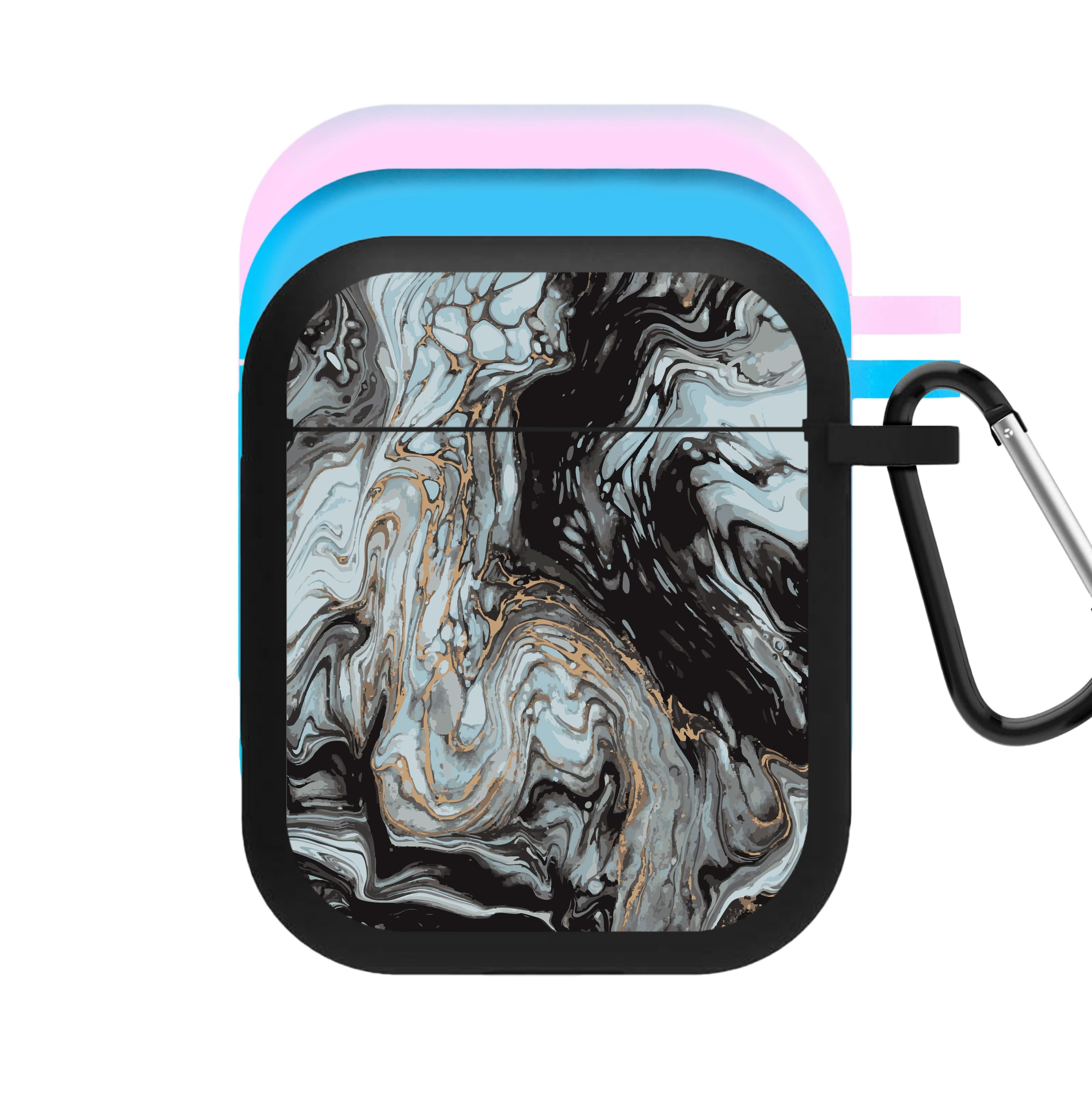 Black And Gold Cloudy Marble AirPods Case