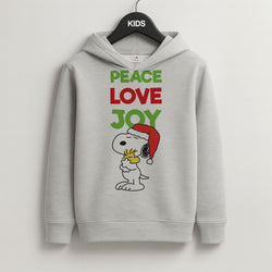 Peace, Love, Joy Christmas Cartoon Beagle Grey Kids Hoodie