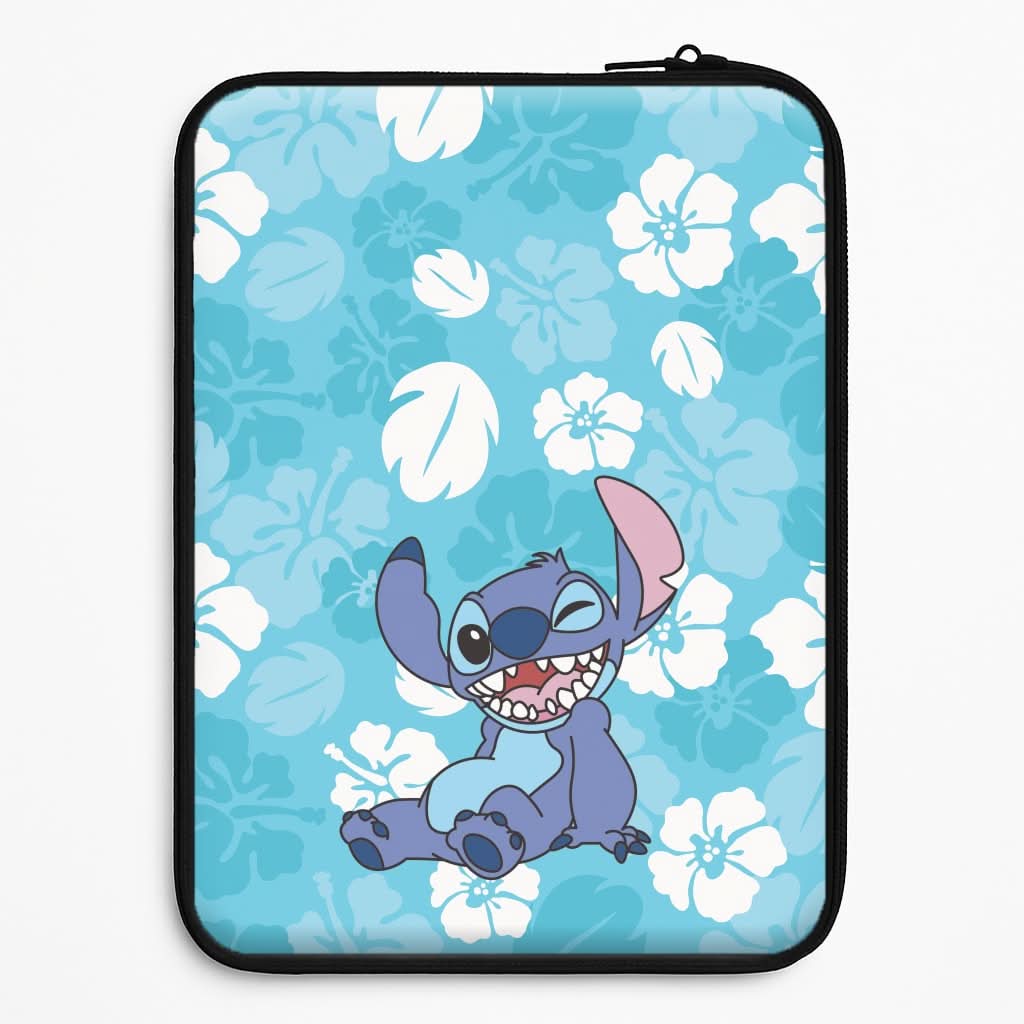 Cute Blue Alien Floral Pattern Laptop Sleeve