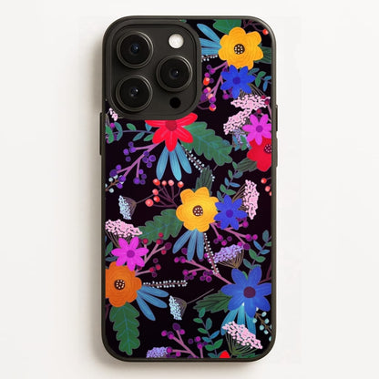 Black & Colourful Floral Pattern Phone Case for iPhone, Samsung Galaxy and Google Pixel