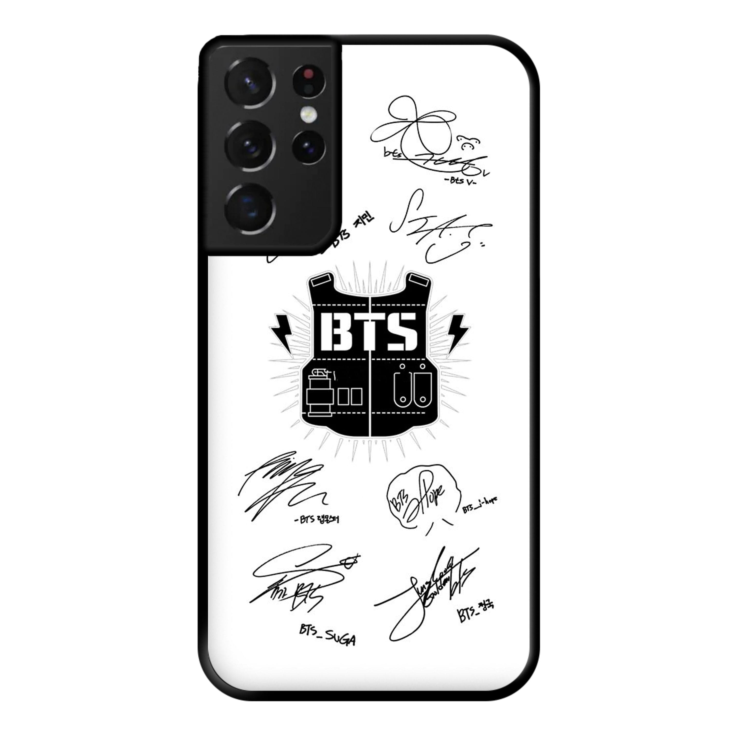 White K-Pop Band Army Logo and Signatures Phone Case