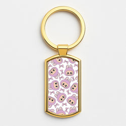 Cute Purple Monster And Bows Pattern Gold Keyring