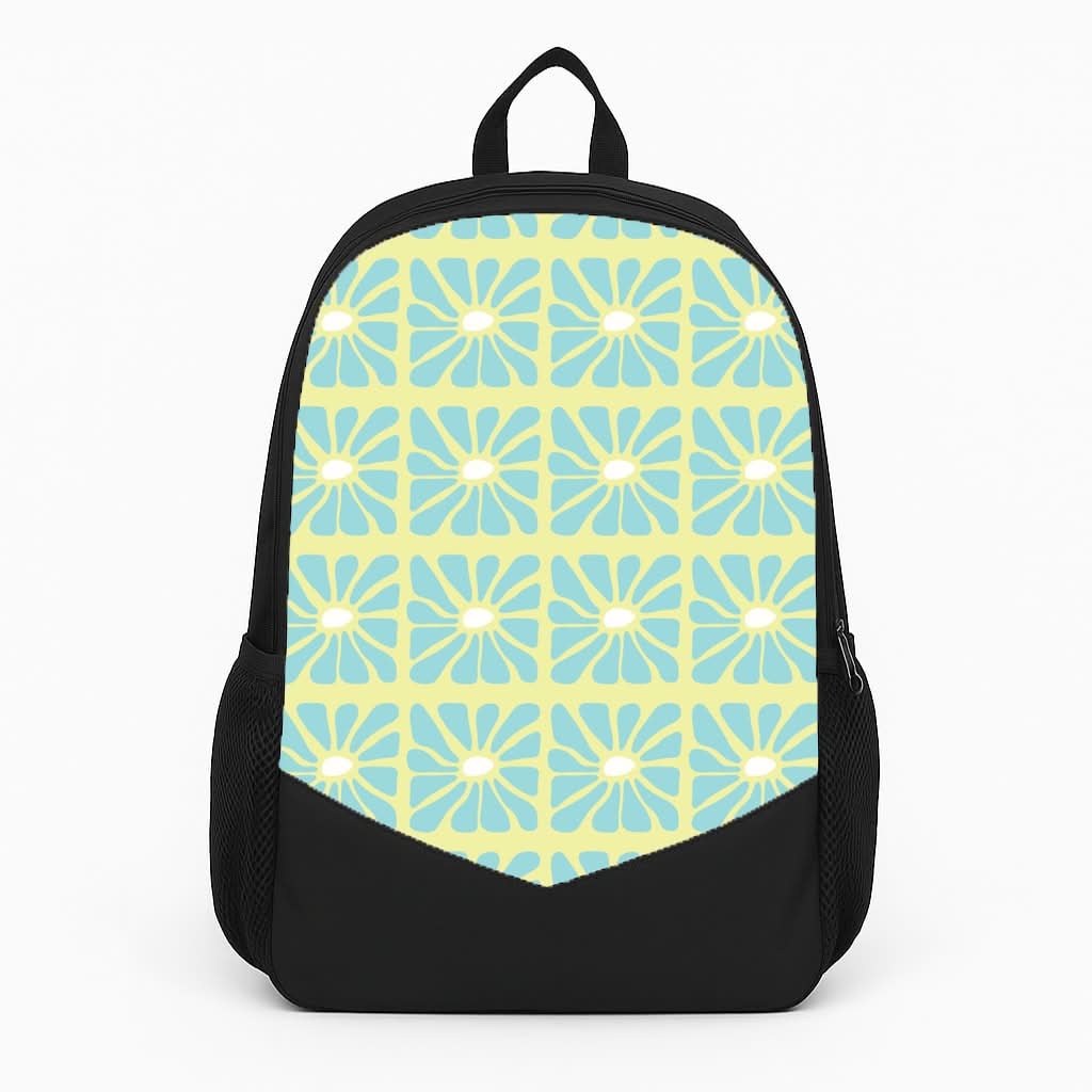 Square Abstract Flowers Blue Backpack