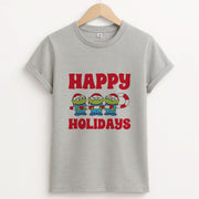 Happy Holidays Cute Green Aliens T-Shirt 2