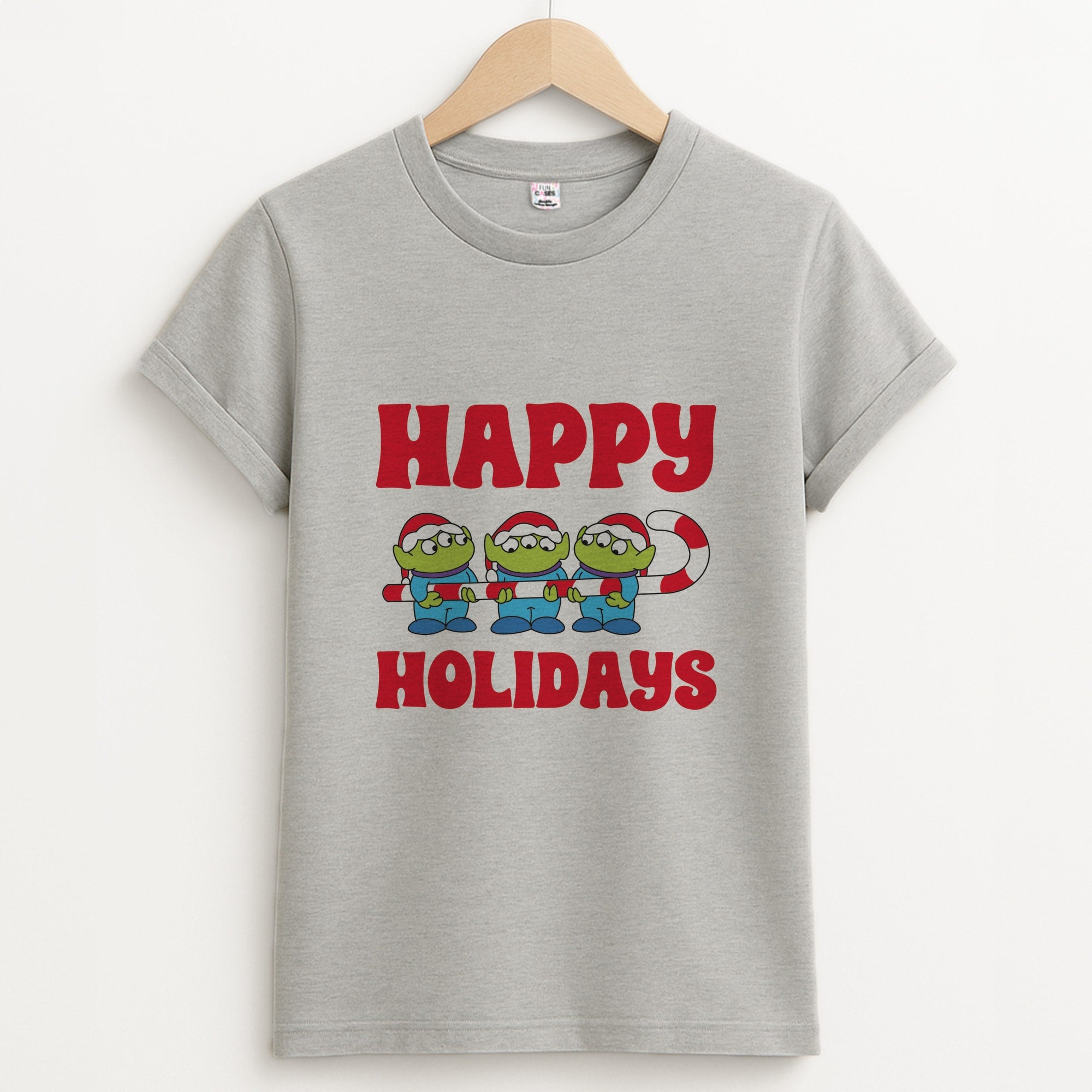 Happy Holidays Cute Green Aliens Unisex Grey T-Shirt