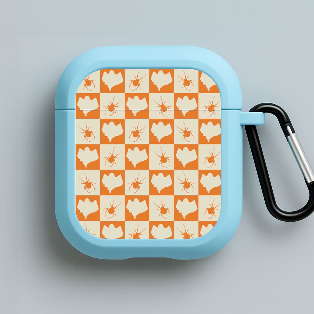 Spiders And Ghosts Checkered Pattern II Blue AirPods Case